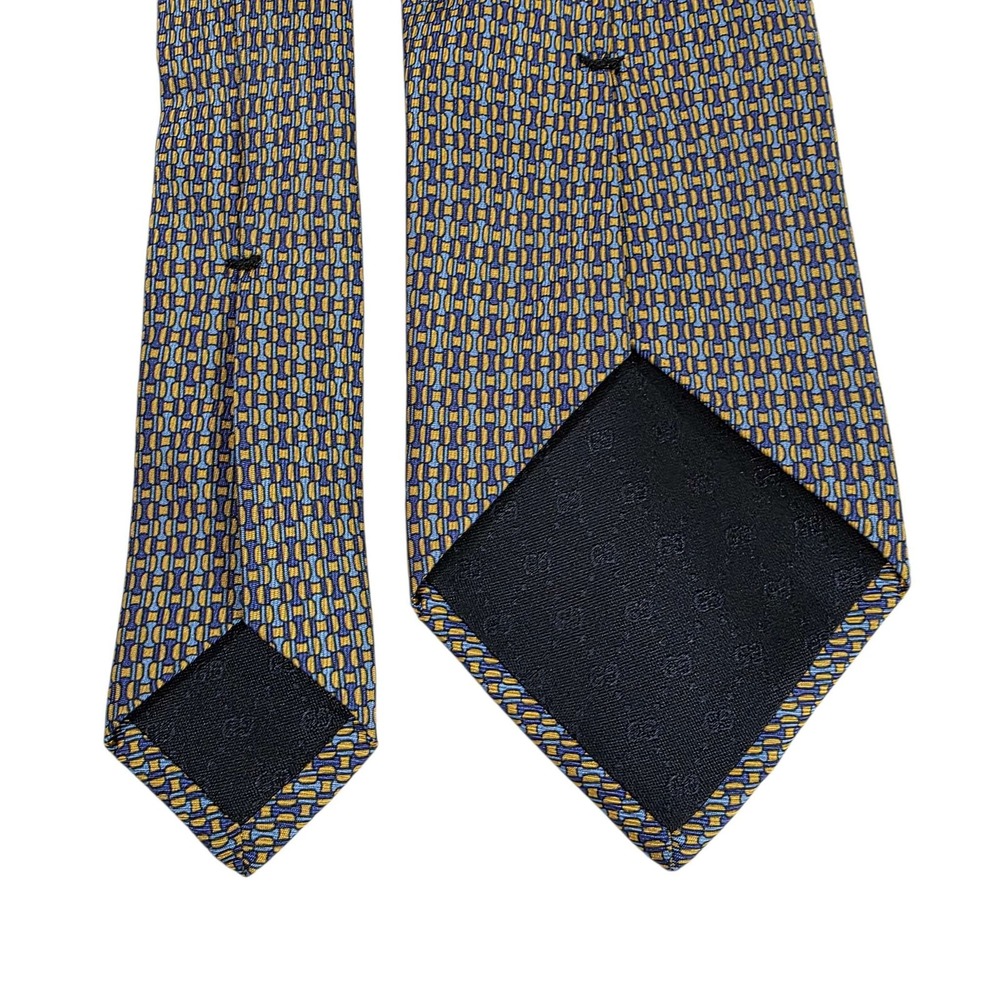 GUCCI Silk Tie Blue Yellow Geometric Pattern Made in Italy Men's Luxury Designer - Picture 11 of 13